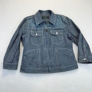 Lauren Ralph Lauren Jeans Co Womens Hickory Stripe Denim Jacket Blue White Zip M